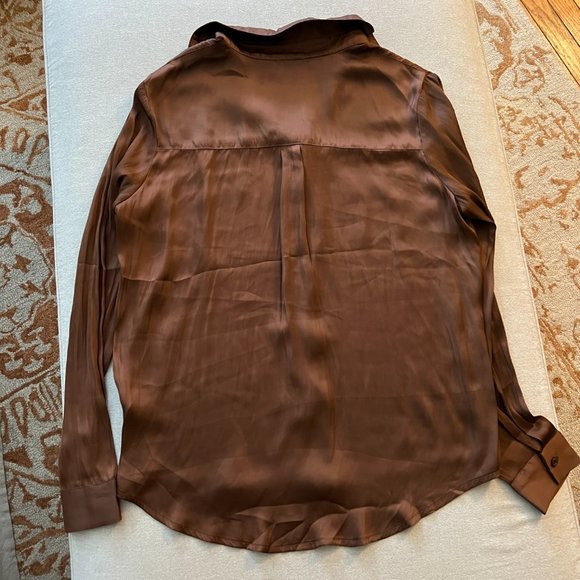 NWOT Miami Silk Brown Button Down Blouse Sz M - Picture 6 of 6